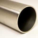 Single 304 stainless steel round tube cut to length showing satin polished finish and hollow end face