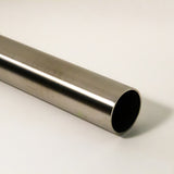 Single long 304 stainless steel round tube cut to length showing 320 satin polished finish