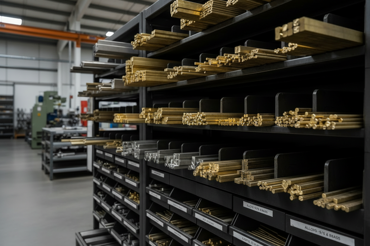 stainless steel and brass on a metal rack
