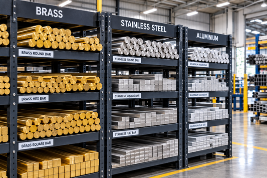 racks full of different grades and profiles of metal brass stainless and aluminium