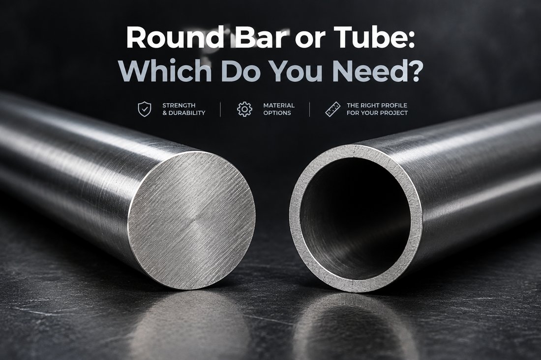 Solid metal round bar beside hollow metal tube, showing the difference between the two profiles.