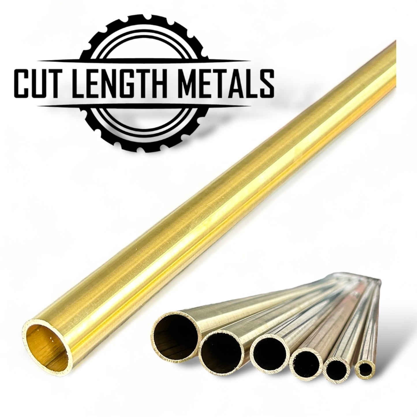 Cut Length Metals Brass Round Tube, showcasing different lengths and diameters