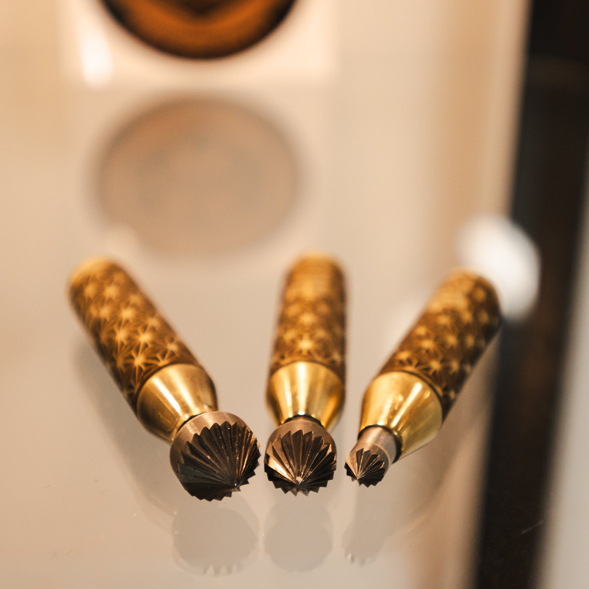 made from brass and carbide these deburring tools look so nice shining under the light 