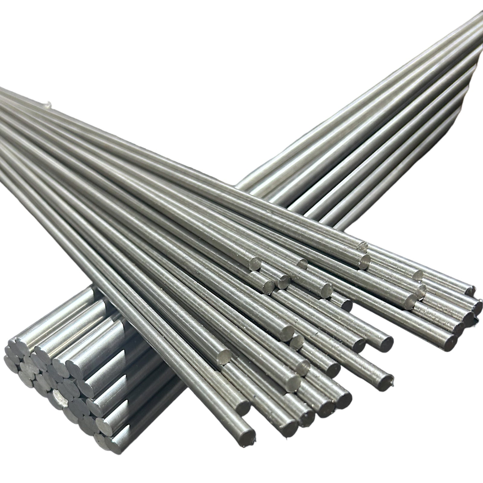 2 large bundles of stainless steel rod round bar at an angle